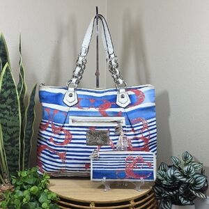Coach Poppy Nautical Stripe Tote and Matching Wallet